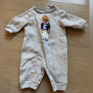 Ralph Lauren Light Gray Bear Print Kids Footie